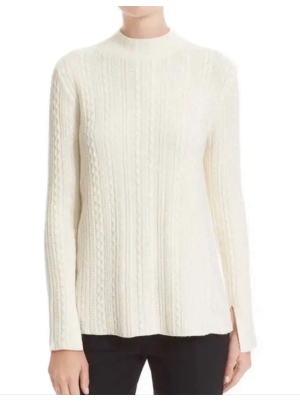 Theory Cream Friselle Plumose
Cable Knit Sweater Mock Neck
Wool STRECH